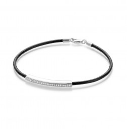 Damen Armband echt leder schwarz aus 925 Sterlingsilber/ 19cm