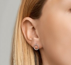 Damen Ohrhänger rund kreis Kügelchen, glänzendes Silber 925 rhodiniert