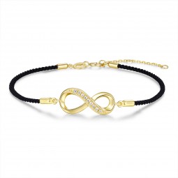 Damen Textilarmband schwarz mit Infinity-Element & Zirkonia Silber 925/000 vergoldet