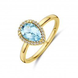 Blautopas Damenring mit Diamanten 0.08ct 585 Gold