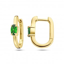 Damen Creolen Eckig Grüne Zirkonia 925 Silber vergoldet