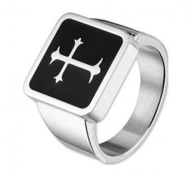 Herren Ring - 316 Edelstahl - Siegelring mit Kreuz