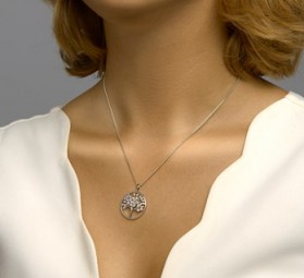 Damen Halskette Lebensbaum Anhänger Silber rhodiniert