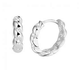 Damen Ohrringe Creole Creolen mit 8 Zirkonia, 925 Silber rhodiniert