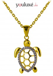 Goldanhänger Schildkröte 585 Gold Anhänger mit Zirkonia Kettenanhänger 14 Karat